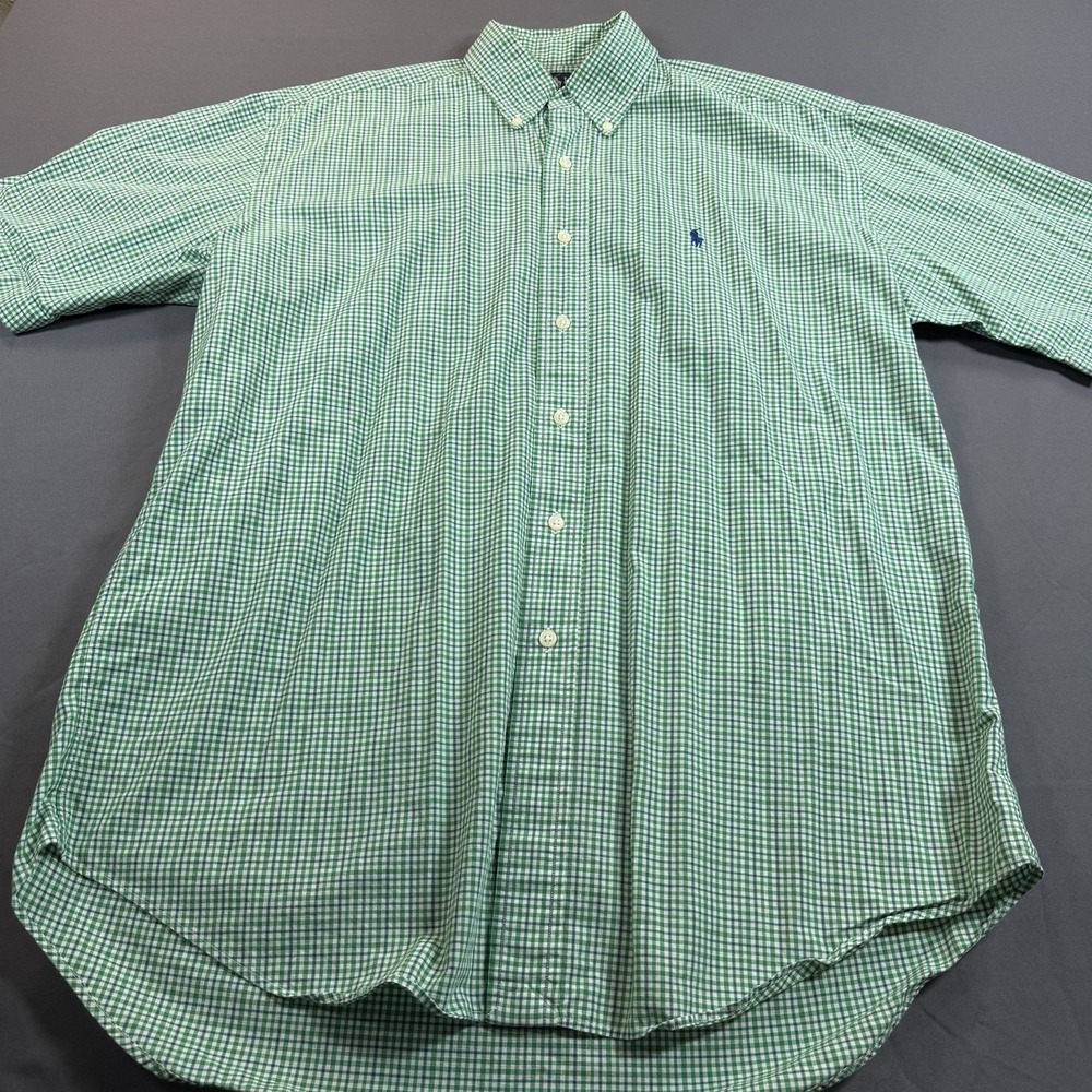 Ralph Lauren Button Down Shirt Adult Medium Blake Green Plaid Pony Pocket Mens